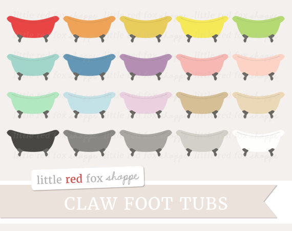 Claw Foot Tub Clipart, Vintage Tub Clip Art Retro Bath Bathroom.