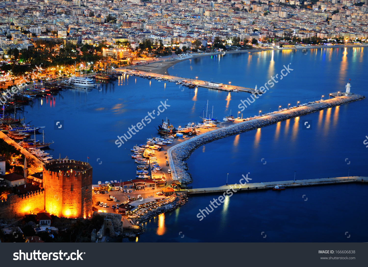 View Of Alanya Harbor From Alanya Peninsula. Turkish Riviera By.