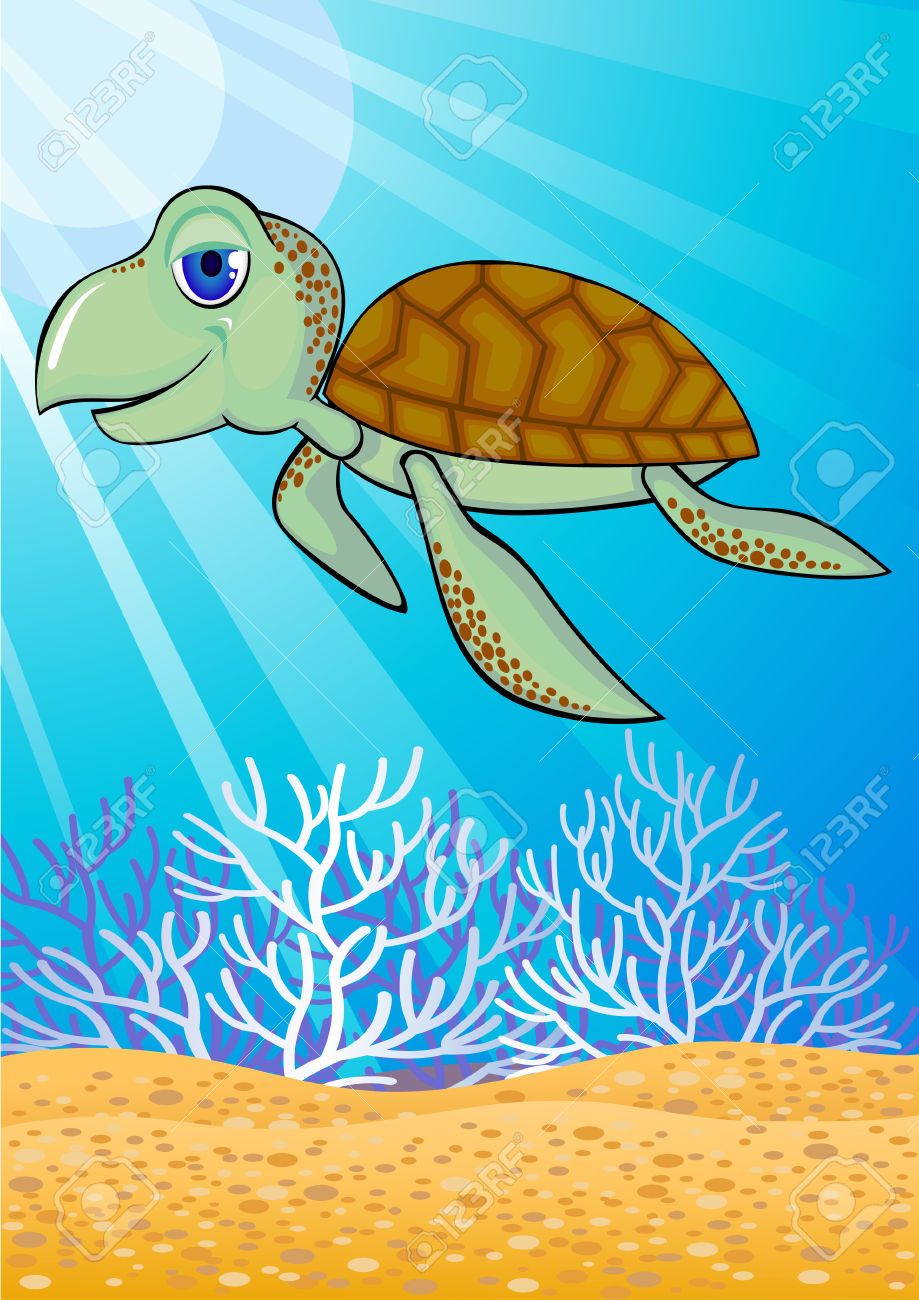 Cute Turtle Swiming In The Ocean Royalty Free Cliparts, Vectors.