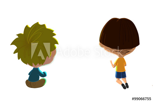 Clip Art Set: Two Boys. Realistic Fantastic Cartoon Style.