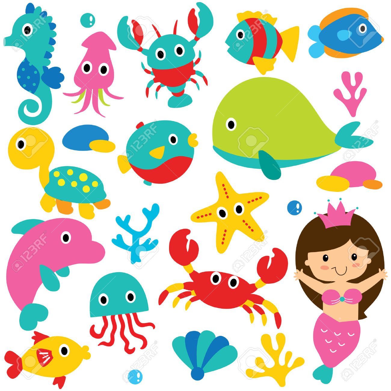 Cute Sea Animals Clip Art Set Royalty Free Cliparts, Vectors, And.