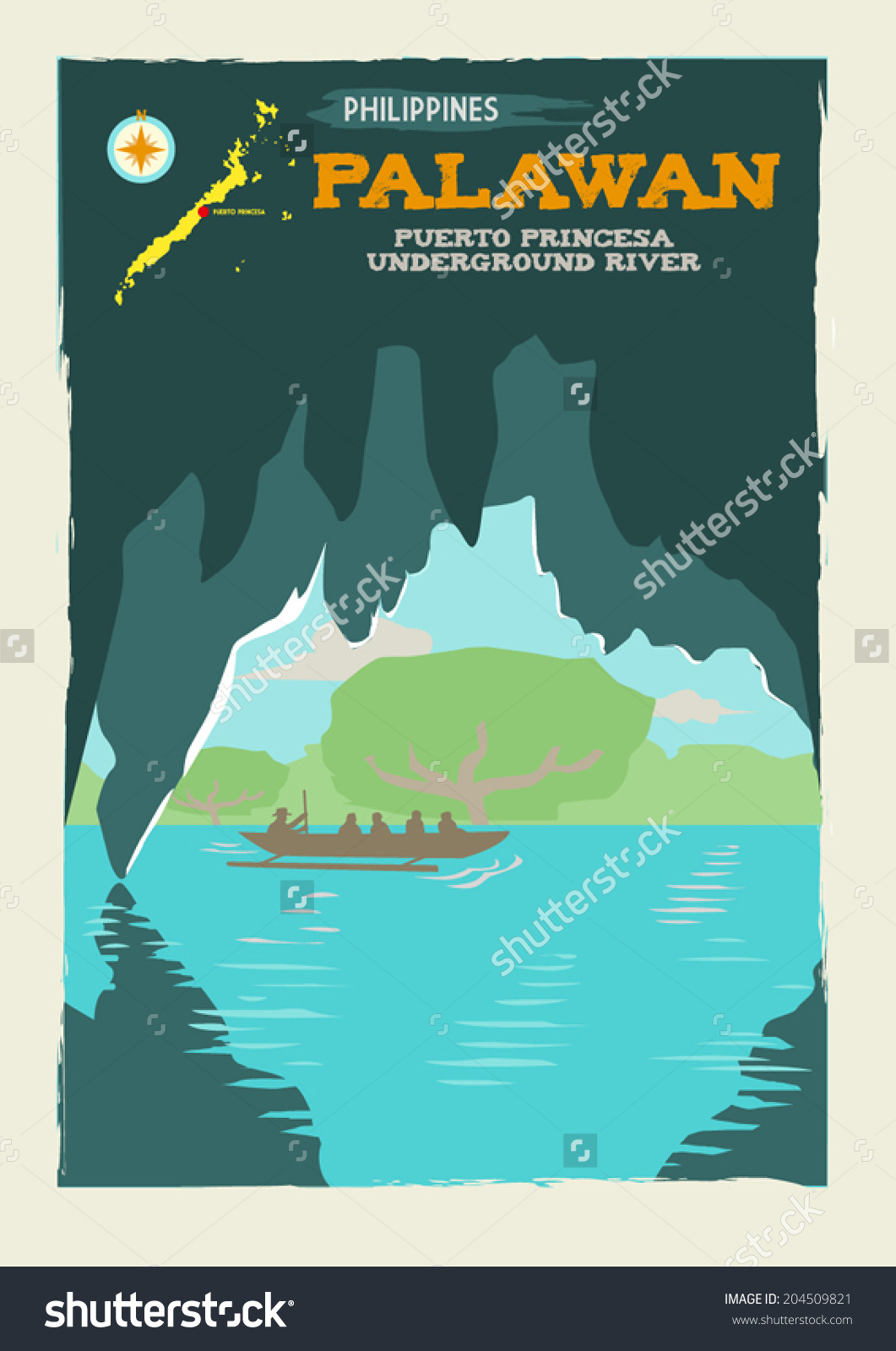 Puerto Princesa Underground River Palawan Philippines Stock Vector.