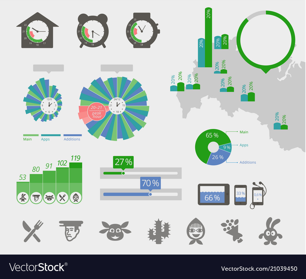 Universal infographics clock map circle diagrams.