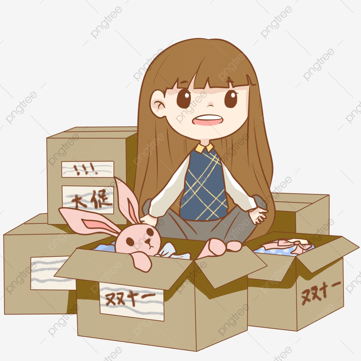 Hand Painted Girl Unpacking Illustration, Low Price Frenzy.