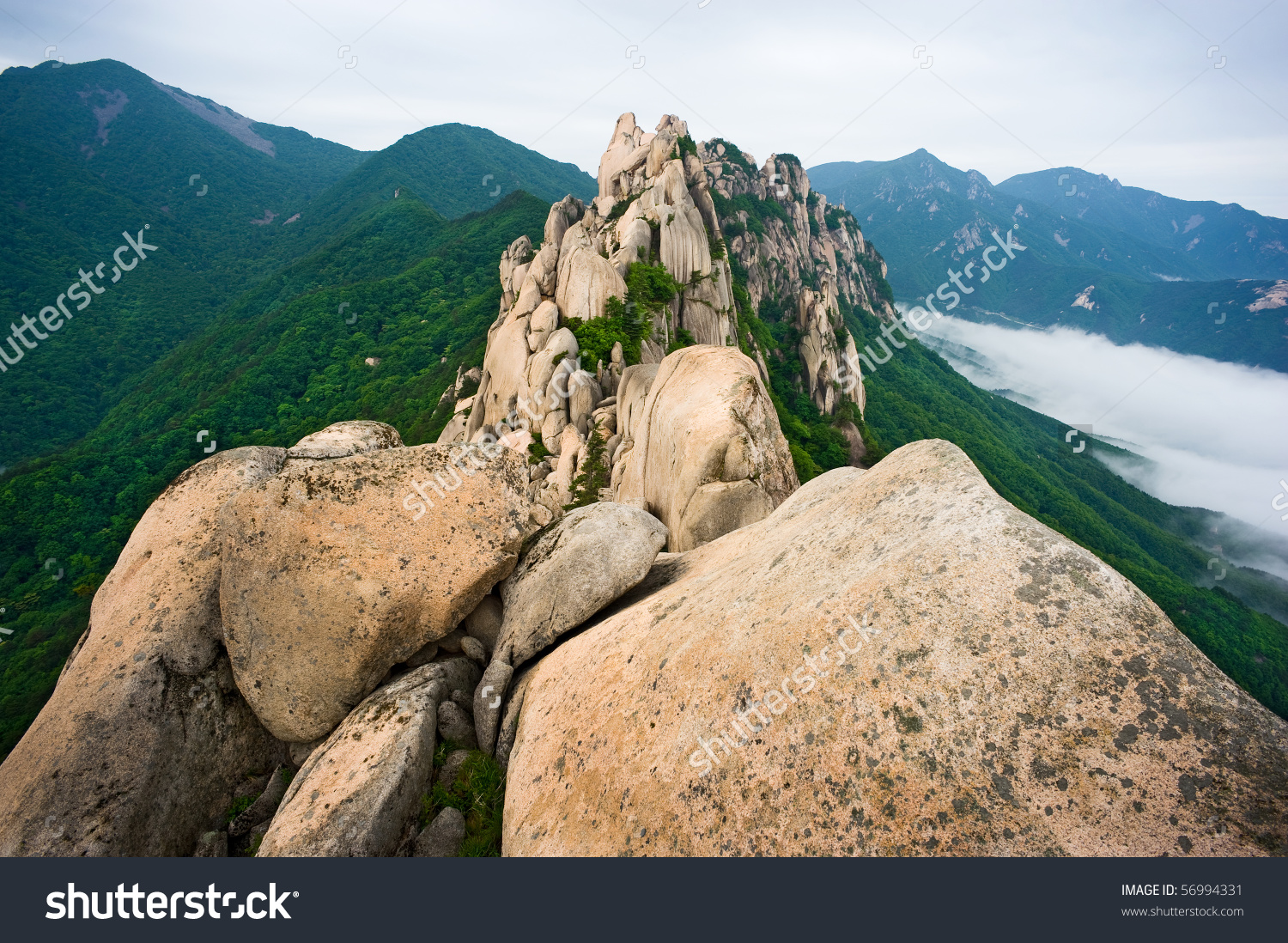 Famous Ulsanbawi Rock Against The Fog Seorak Mountains At The.