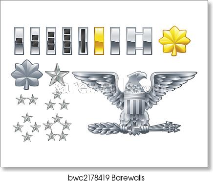 American army officer ranks insignia icons art print poster.