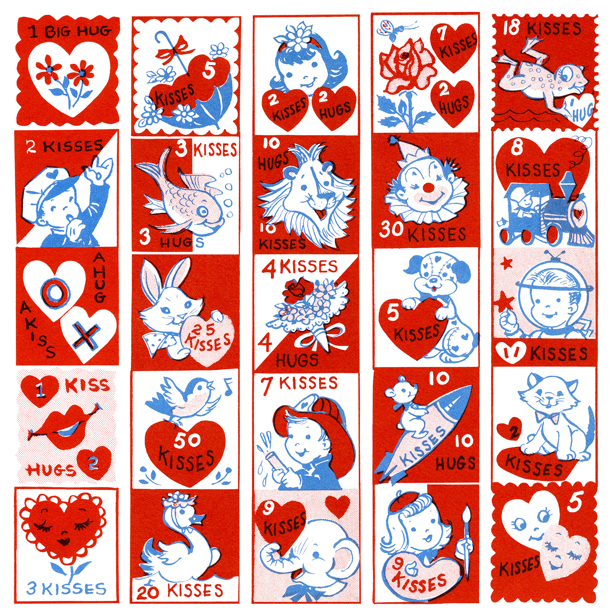 Free Vintage Clip Art Valentine Stamps.