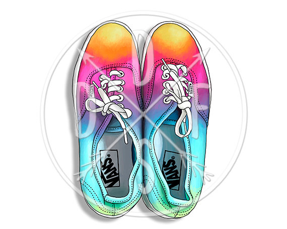 A0060_rainbow Vans Shoes Rainbow Tie Dye Ombre Digital.