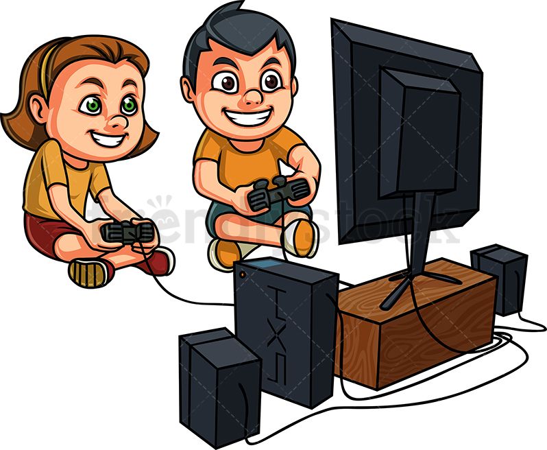 Kids Playing Video Games On Console.