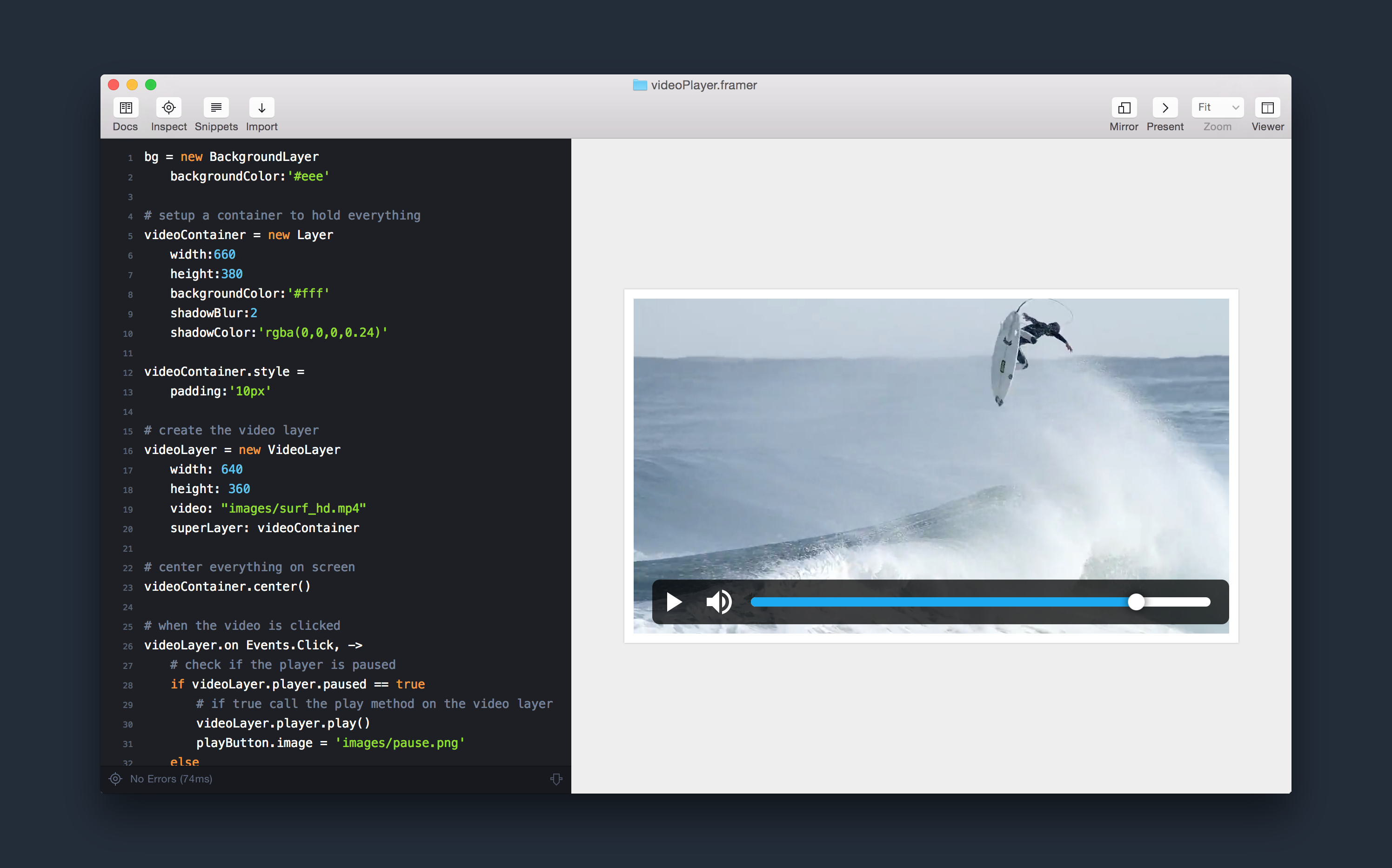 Prototype a Video Player in Framer.