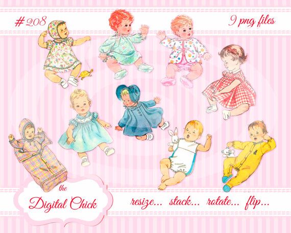 Digital Clipart, instant download, vintage baby images, clip.