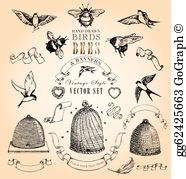 Vintage Bee Clip Art.