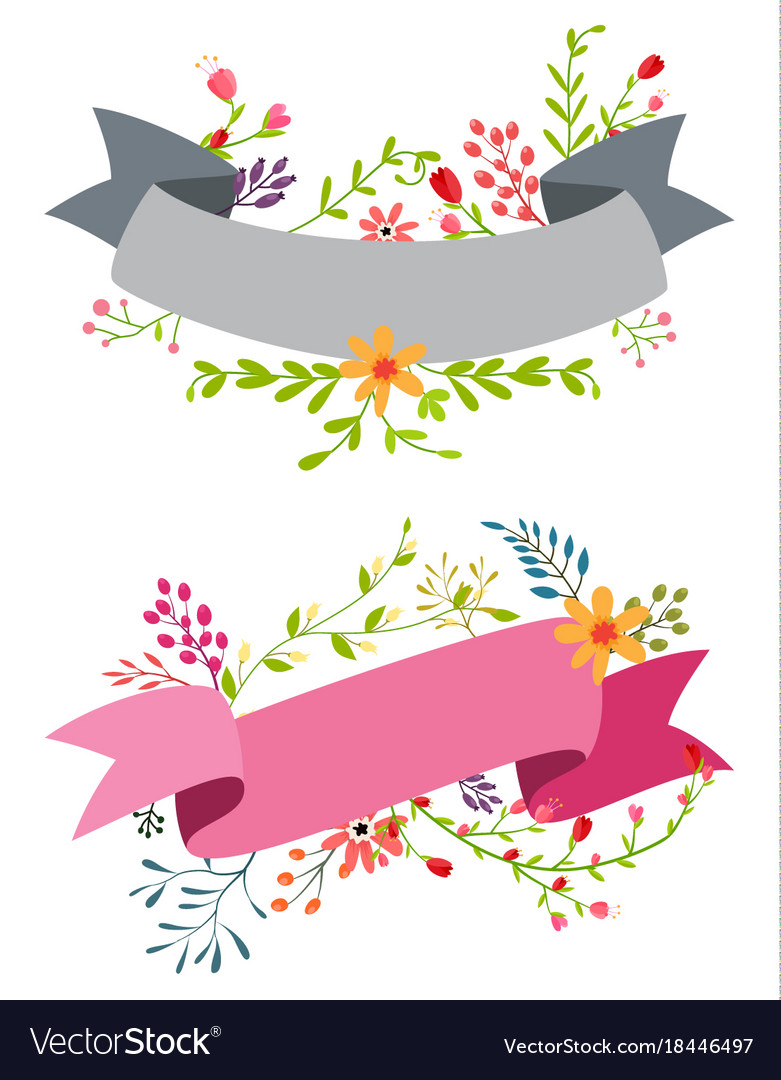 Vintage flower banner with ribbon.