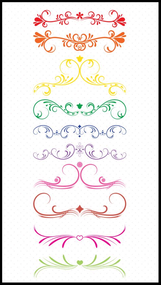 10 Colorful Vintage Dividers, Dividers Clip Art, Flourish.