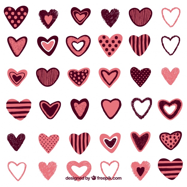 Collection of vintage hand drawn hearts Vector.