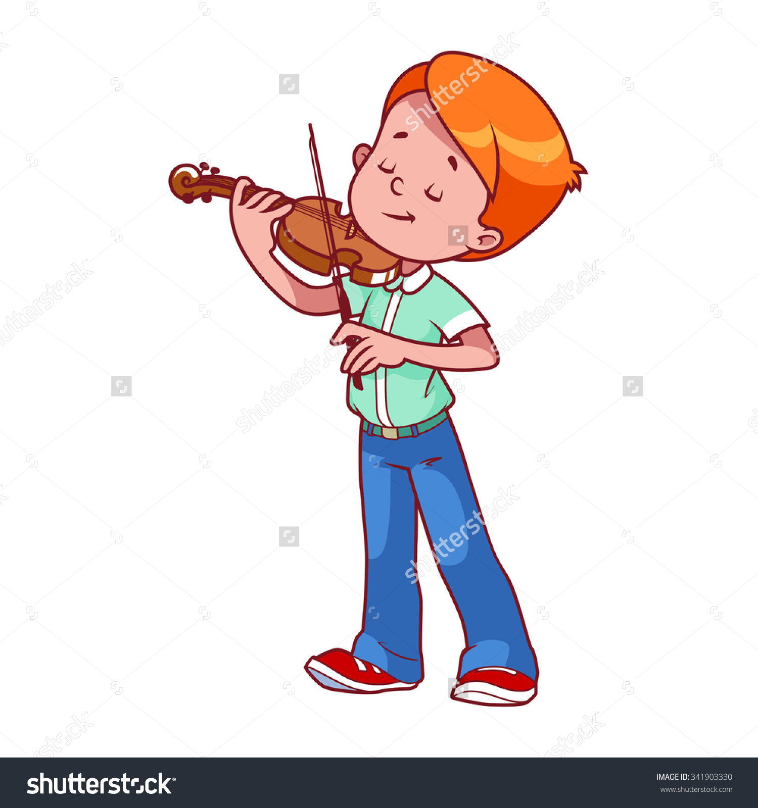 Cartoon Boy Playing Violin Vector Clip Stock Vector 341903330.