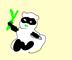 Panda eats two Y shaped bamboo sticks. (drawing by Wircea).