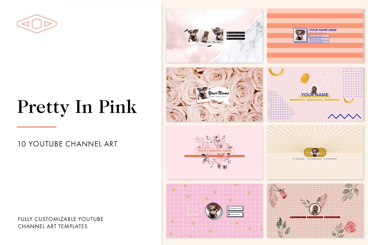 Pretty in Pink Youtube Channel Art ~ YouTube Templates ~ Creative Market.