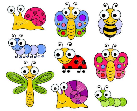 Clipart cartoon images of afriendly spiders and a flies.