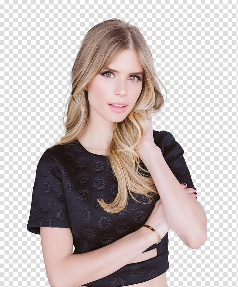 Carlson Young, woman wearing black crop top transparent.