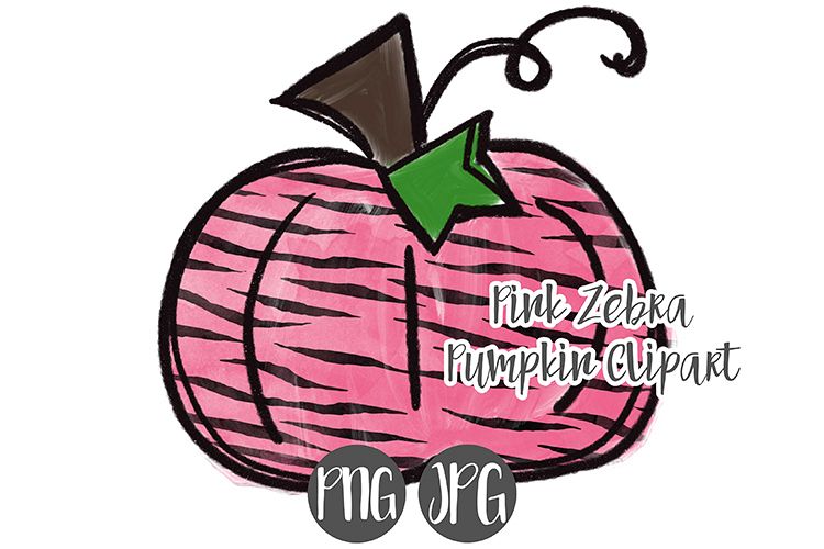 Hand Drawn Pink Zebra Print Pumpkin Clipart.