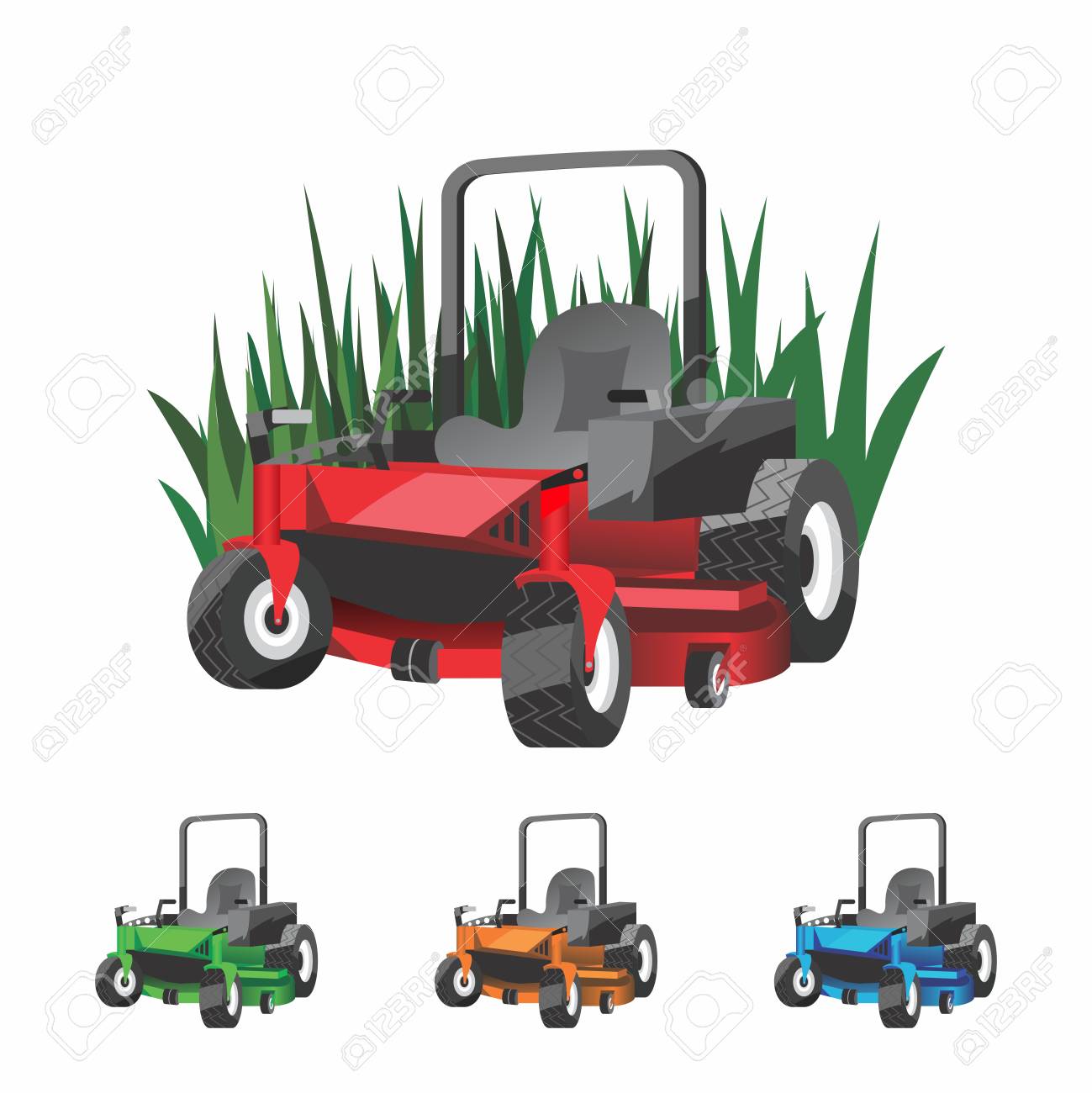 Vector Cartoon Zero Turn Lawnmower for Landscaping.