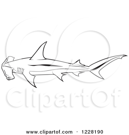 Clipart of a Black and White Smooth Hammerhead Shark.