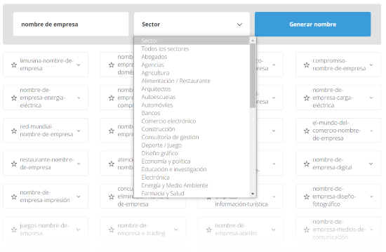 Generador de nombres de empresa Seleccionar el sector