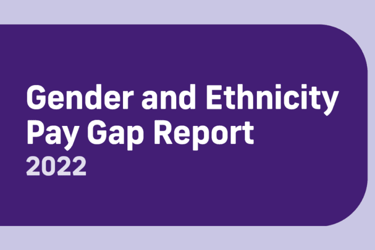 Gender and Ethnicity Pay Gap Report 2022 on purple background