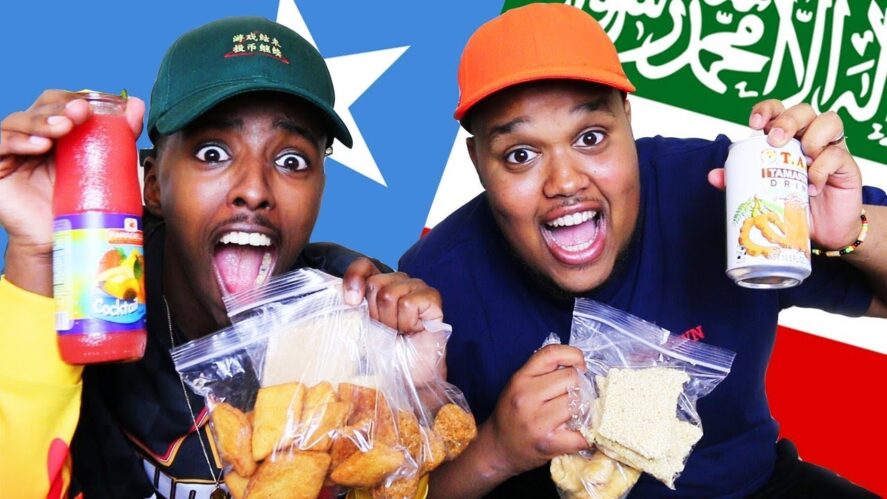 AJ and Chunkz about to eat some Somali snacks