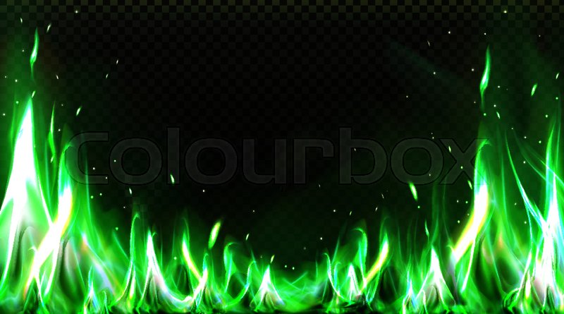 Realistic green fire border, burning flame clipart | Stock vector |  Colourbox