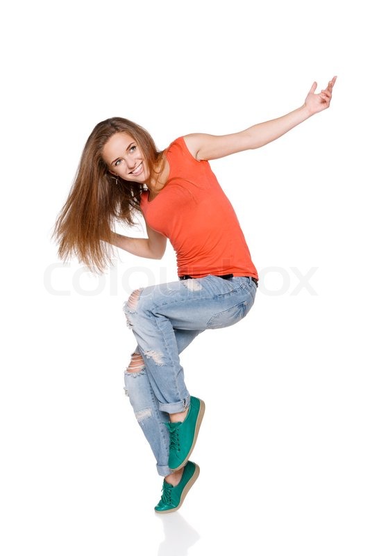 Woman hip hop dancer over white background | Stock image | Colourbox