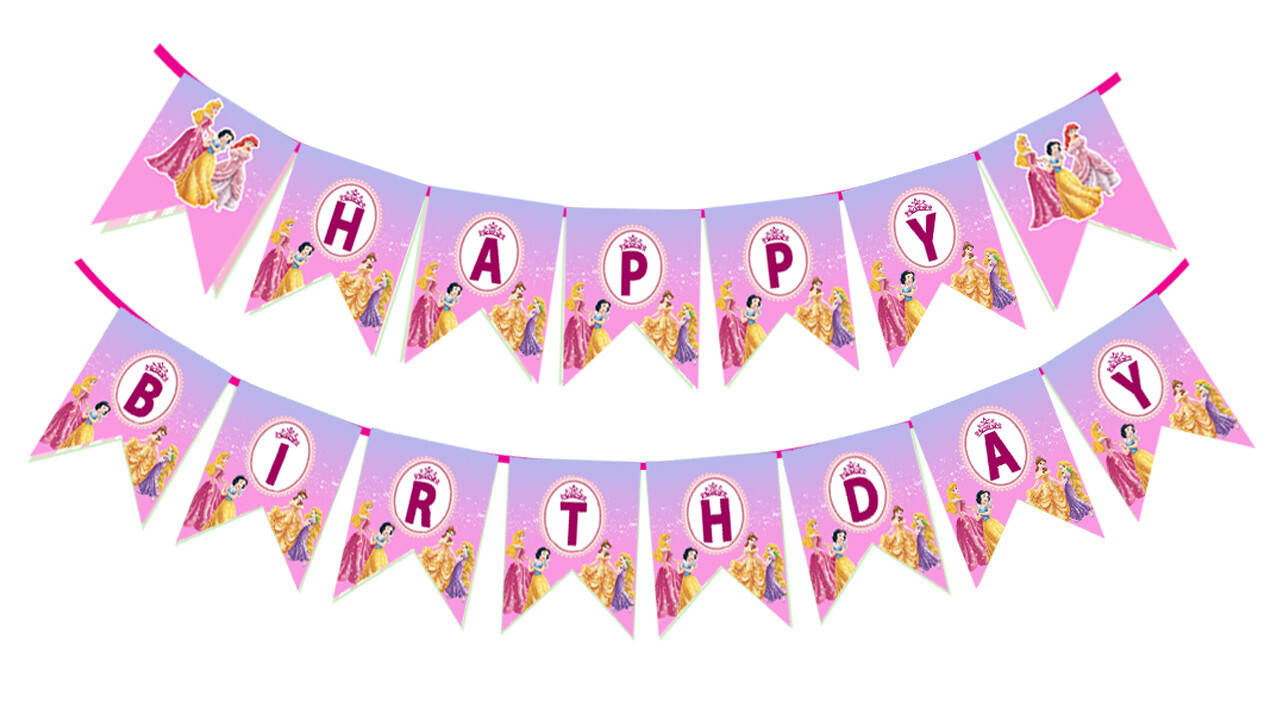 Personalised Disney Princesses Photo Birthday Party Pink Bunting 8 Flag ...