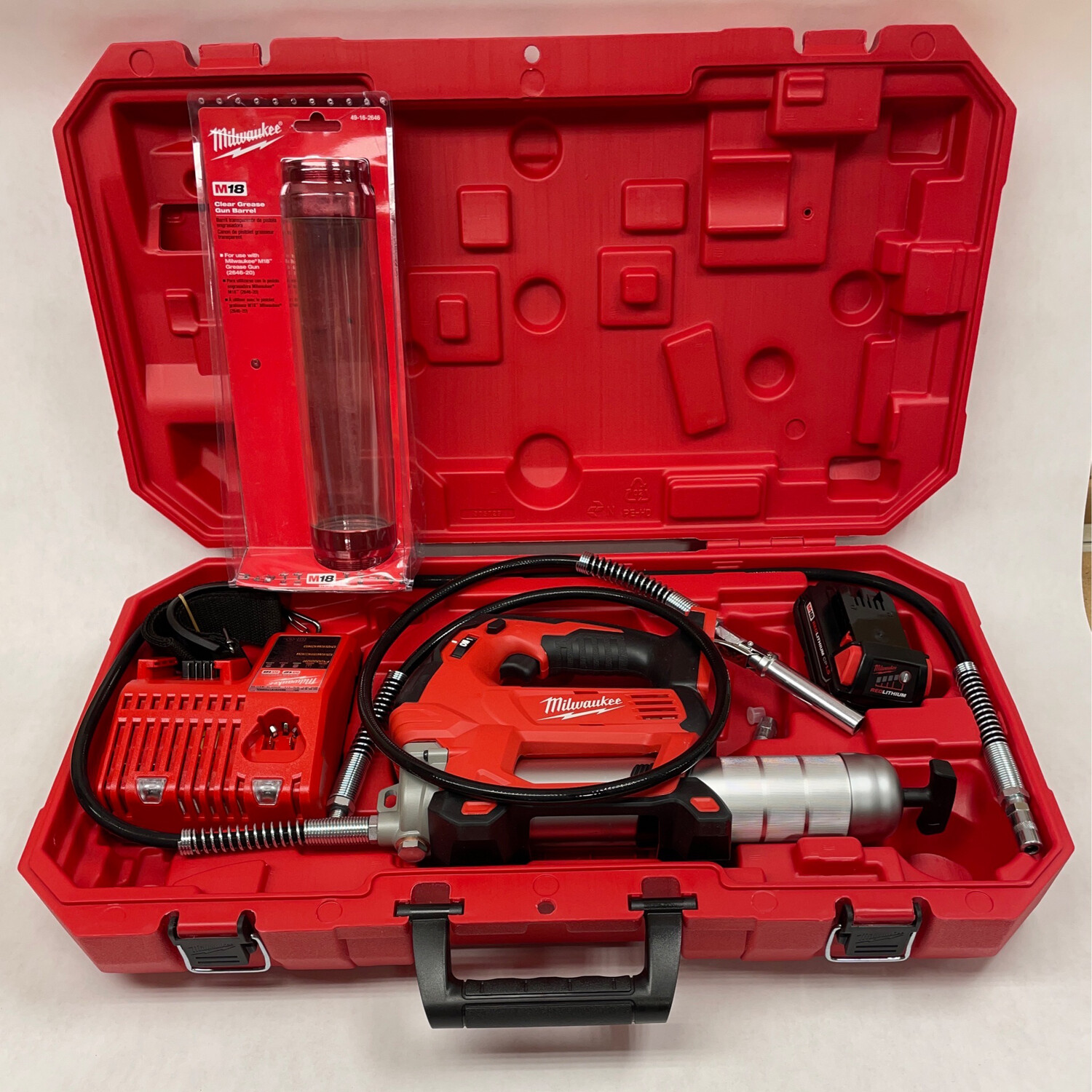 New Milwaukee M18 Cordless 2-Speed Grease Gun Kit Clear Grease Gun ...