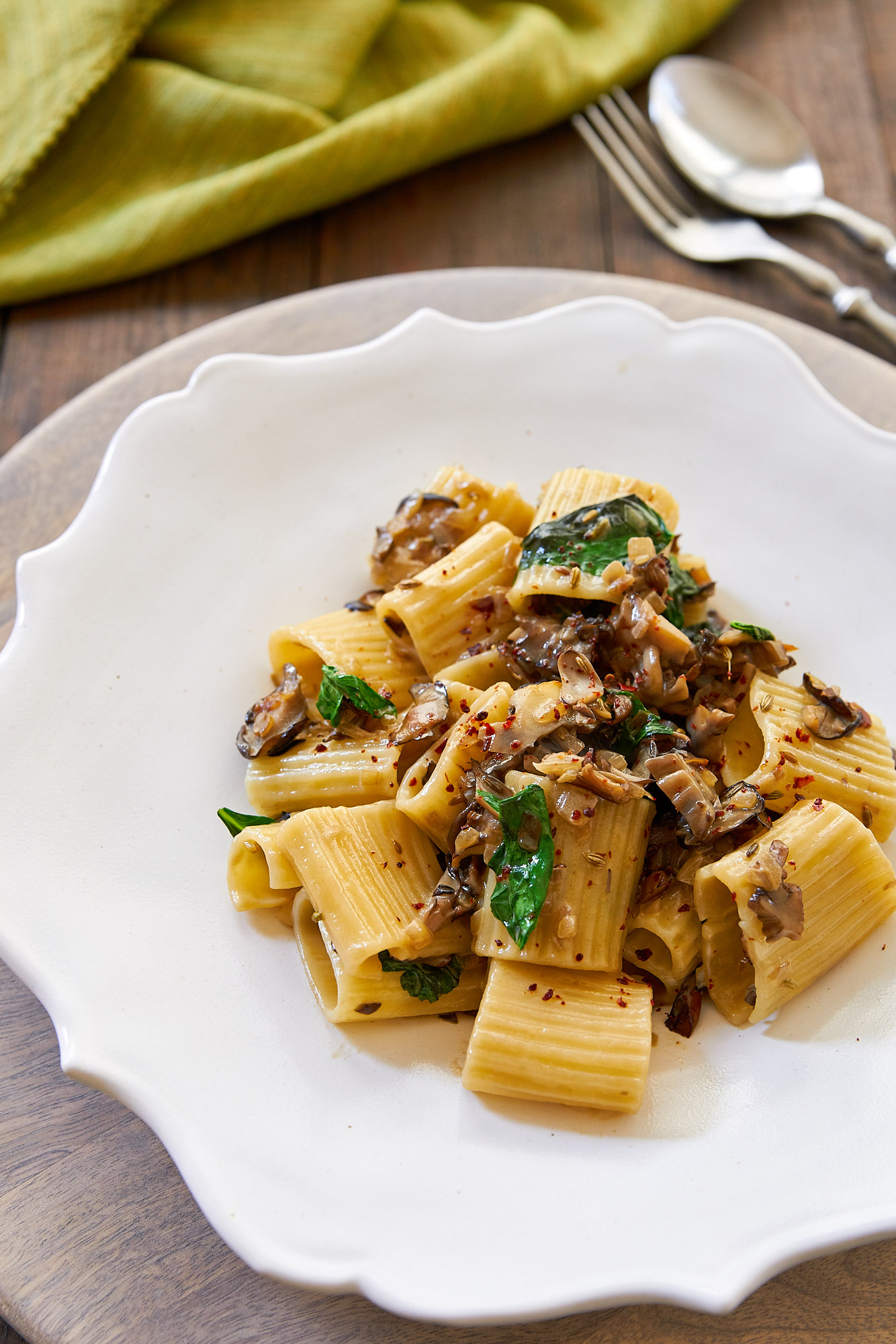 Paccheri with Maitake Basil Sauce