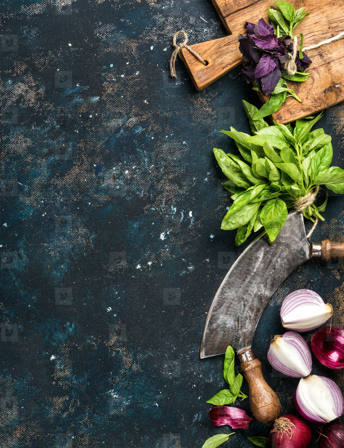 Healthy food cooking background over grunge dark blue plywood texture stock  photo (126866) - YouWorkForThem