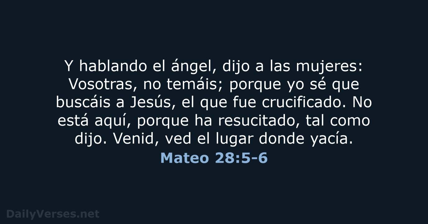 Y hablando el ángel, dijo a las mujeres: Vosotras, no temáis; porque… Mateo 28:5-6