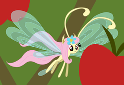 Size: 1280x875 | Tagged: safe, artist:sbbbugsy, fluttershy, breezie, g4, apple, breeziefied, female, flutterbat, flutterbatbreeze, flutterbreez, solo, species swap