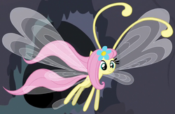 Size: 709x463 | Tagged: safe, screencap, fluttershy, breezie, g4, it ain't easy being breezies, my little pony: friendship is magic, breeziefied, cute, diabreezies, female, flower, flutterbreez, outfit catalog, shyabetes, solo, species swap