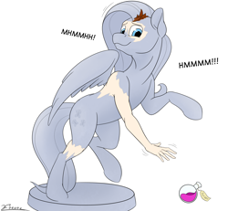 Size: 4000x3700 | Tagged: safe, artist:furnaise, fluttershy, pegasus, pony, g4, female, human to pony, i have no mouth and i must scream, male to female, mare, mid-transformation, muffled words, petrification, potion, simple background, transformation, transgender transformation, white background