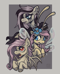 Size: 744x924 | Tagged: safe, artist:helioclawnix, fluttershy, bat pony, breezie, pegasus, pony, g4, bat ponified, breeziefied, female, flutterbat, flutterbreez, fluttergoth, mare, passepartout, race swap, self paradox, self ponidox, solo, species swap, triality