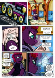 Size: 2480x3508 | Tagged: safe, artist:dsana, fizzlepop berrytwist, tempest shadow, pony, unicorn, comic:a storm's lullaby, g4, comic, female, horn, mare, train, train station