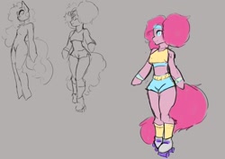 Size: 1020x723 | Tagged: safe, artist:lizzard_sama, pinkie pie, anthro, g4, clothes, colored sketch, headband, short shirt, shorts, skates, sketch, sketch dump