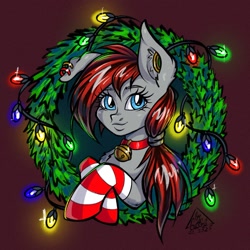 Size: 2048x2048 | Tagged: safe, artist:gigisarts, oc, oc only, oc:darkshy, avatar, blue eyes, bust, choker, clothes, commission, cute, ear piercing, female, female oc, happy new year, holiday, lights, new year, piercing, portrait, socks