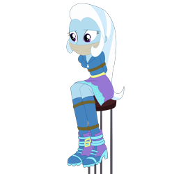 Size: 3000x3000 | Tagged: safe, artist:nie-martw-sie-o-mnie, trixie, human, equestria girls, g4, bondage, boots, cloth gag, clothes, gag, hoodie, otm gag, rope, rope bondage, shoes, simple background, sitting, stool, transparent background