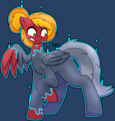 Size: 4149x4403 | Tagged: safe, artist:askhypnoswirl, oc, oc only, oc:moonatik, pegasus, commission, gritted teeth, looking at self, looking back, pegasus oc, petrification, scared, solo, teeth