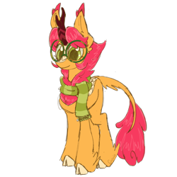 Size: 1895x1895 | Tagged: safe, artist:cupute, oc, oc only, oc:amber phoenix, kirin, clothes, cloven hooves, cute, doodle, dungeons and dragons, ear fluff, female, fluffy tail, full body, glasses, kirin oc, kirinbetes, leg fluff, long tail, looking at you, orange coat, pen and paper rpg, png, red mane, round glasses, rpg, scarf, shiny mane, simple background, simple shading, sketch, smiling, solo, standing, tail, tail fluff, transparent background, unshorn fetlocks