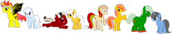 Size: 2940x590 | Tagged: safe, artist:meghan12345, bat pony, earth pony, pegasus, pony, unicorn, g4, battle for dream island, colored hooves, deadly (battle for dream island), diamond (battle for dream island), electric guitar (battle for dream island), female, grin, group, headband, heterochromia, hooves, horn, juice box (battle for dream island), kebab (battle for dream island), lidded eyes, male, mare, open mouth, open smile, ponified, raised hoof, raised hooves, simple background, smiling, spread wings, stallion, strudel (battle for dream island), tent (battle for dream island), transparent background, vacuum (battle for dream island), wings