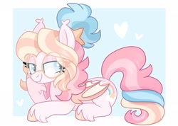 Size: 2048x1460 | Tagged: safe, artist:cinnamontee, oc, oc only, bat pony, pony, female, glasses, lying down, mare, prone, solo