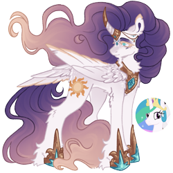 Size: 1000x1000 | Tagged: safe, artist:kazmuun, princess celestia, alicorn, pony, series:kazmuun's drawing every pony, g4, alternate design, alternate eye color, alternate hairstyle, alternate mane color, alternate tail color, alternate tailstyle, beard, blaze (coat marking), butt fluff, character name, cheek fluff, chest fluff, circlet, coat markings, colored, colored belly, colored eartips, colored eyelashes, colored lineart, colored pinnae, colored wings, colored wingtips, concave belly, countershading, curved horn, ear fluff, ethereal mane, ethereal tail, eyeshadow, facial hair, facial markings, feathered wings, female, fetlock tuft, flat colors, flowing mane, flowing tail, folded wings, freckles, gradient mane, gradient tail, gray coat, green eyes, hoof shoes, horn, horn armor, horn cap, horn jewelry, hybrid tail, jewelry, leg fluff, lidded eyes, long legs, long mane, long tail, makeup, mare, name, pale belly, peytral, princess shoes, profile, purple eyeshadow, redesign, signature, simple background, slender, slit pupils, solo, standing, star (coat marking), tail, tail feathers, tall, teal eyes, thin, torn ear, torn wings, transparent background, turned head, unicorn beard, unicorn horn, wavy mane, wavy tail, white coat, wing markings, wings, yellow eyelashes, yellow wingtips